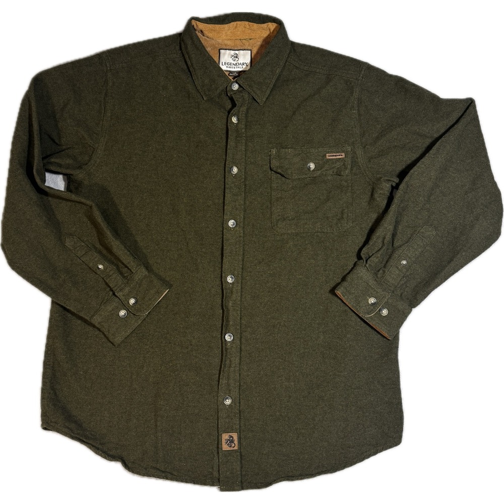 Legendary Whitetails Mens Flannel‎ Shirt Large Forest Green Corduroy Trim Heavy